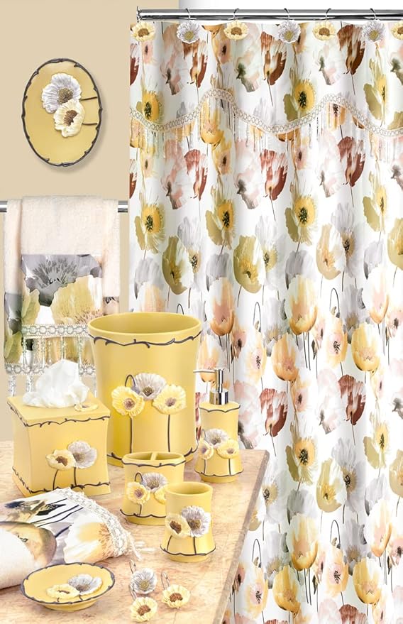 Zahari Home Poppy Fields Modern Bathroom Towel Set - 3 Piece Contemporary Decor Ensemble in Beige