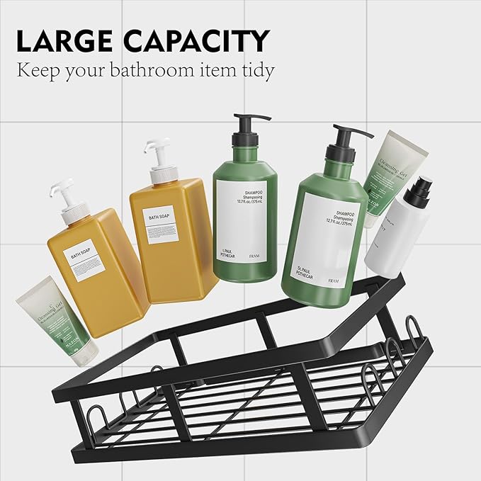 Youvip Shower Caddy 6 Pack, Adhesive Shower Shelves with Soap Holder, No Drilling Rustproof Large Capacity Bathroom Organizers and Storage, Matte Black