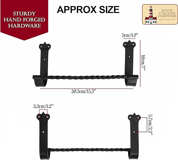 Mystic Colonial Cast Iron Towel Bar Rustic Wall Mounted Metal Rack for Bathroom, Kitchen, or Entryway � Black Heavy-Duty Towel Holder (15"" X 7"", Heavy Duty Wall Mounted Bathroom Towel Rack Holder)