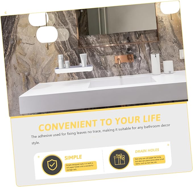 ULTECHNOVO Bathroom Storage Shelf Wall Mounted Over Toilet Shelf for Easy Organization Multi Use Bathroom Rack No Trace Adhesive