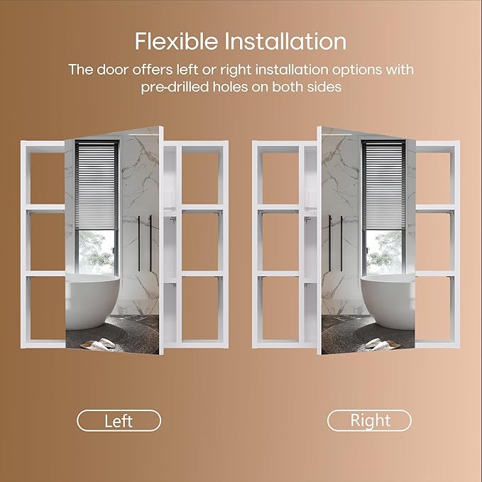 Bathroom Cabinet with Mirror, Wall Cabinet with 2 Mirrored Doors, Adjustable Shelf, Open Compartment, Wall-Mounted, 24x24 Inches, White (Assembly Required)