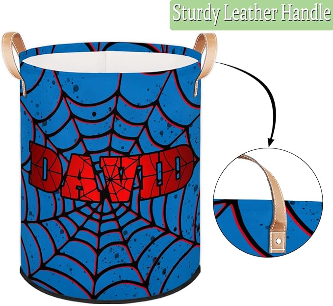 Spider Wed Personalized-Laundry-Hamper-Basket for Kids Custom Name Collapsible Storage Organizer Bin Dirty Clothes Toys Hamper for Boys Nursery in Laundry, Bedroom, Bathroom Gold
