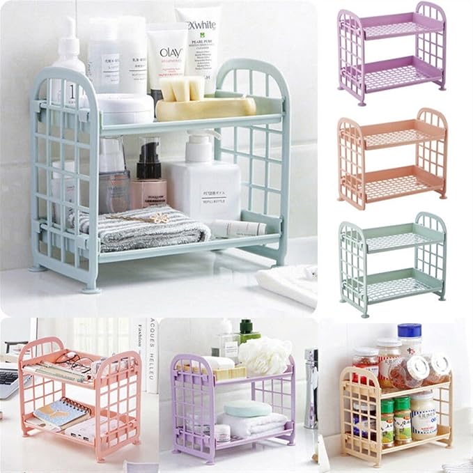 TOMYEUS Bathroom Shelf Plastic Holder Storage Shelf 2 Tier Freestanding Durable Unit Indoor Garage Kitchen Bathroom Shelf Multi-Function Storage Shelf Bathroom Wall Shelves (Color : A)