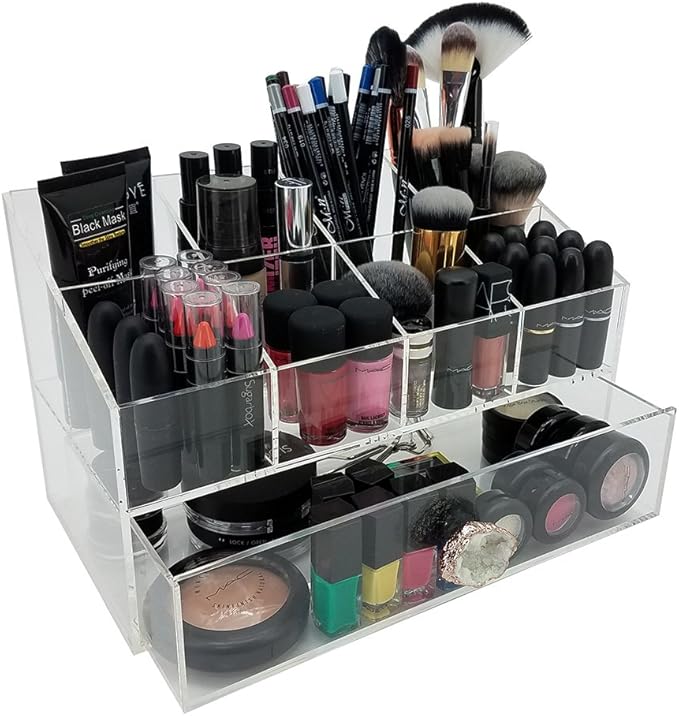 OnDisplay Gracie Deluxe Acrylic Cosmetic/Jewelry Organization Station w/Geode knobs - White/Rose Gold