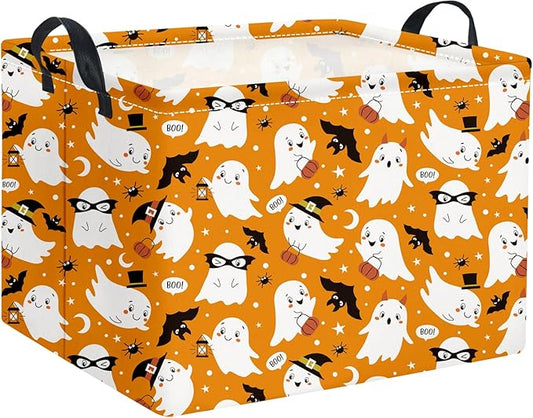 Rectangular Baby Kids Storage Basket Boys for Home Kitchen Girls Cute Toy Storage Bin Organizer Shelf Book Room Decor(Yellow Ghost)