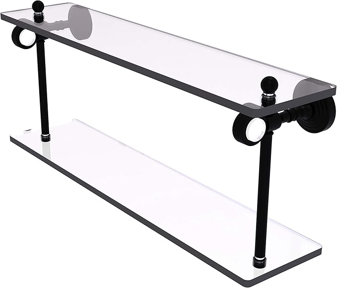 Allied Brass PG-2G-22-BKM Pacific Grove Collection 22 Inch Two Tiered Glass Grooved Accents Shelf, Matte Black
