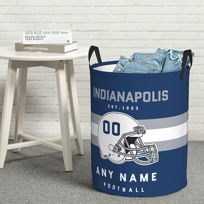 Custom Indianapolis Laundry Hamper - Personalized Football Style Laundry Basket - Customized Name And Number - Dirty Clothes Hamper Waterproof Large Capacity Hamper for Bedroom Bathroom Living Room