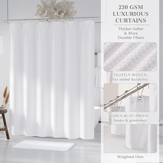 White and Gold Bathroom Accessories Set - Bathroom Sets, 25PC Bath Accessory Set, Bathroom Sets with Push Top Trash Can, Shower Curtain and Rugs, Toilet Brush, Trash Can & Soap Dispenser
