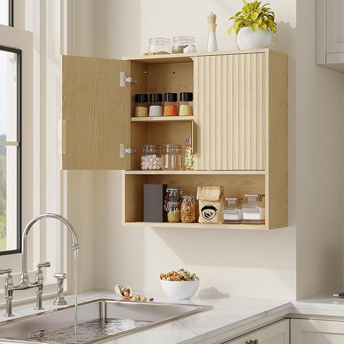 Bathroom Wall Cabinet - Medicine Cabinet with Wave-Patterned & Adjustable Shelf - 25x23x8 Inch Wall Cabinet for Bathroom, Kitchen, Laundry Room, Entryway