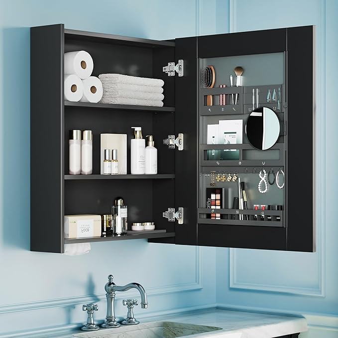 VANIRROR Bathroom Cabinet - Large Single Door 24x30 inchs Wall Cabinet Mirror Medicine Cabinet with Facial Tissues Slot and Multifunctional Storage Area