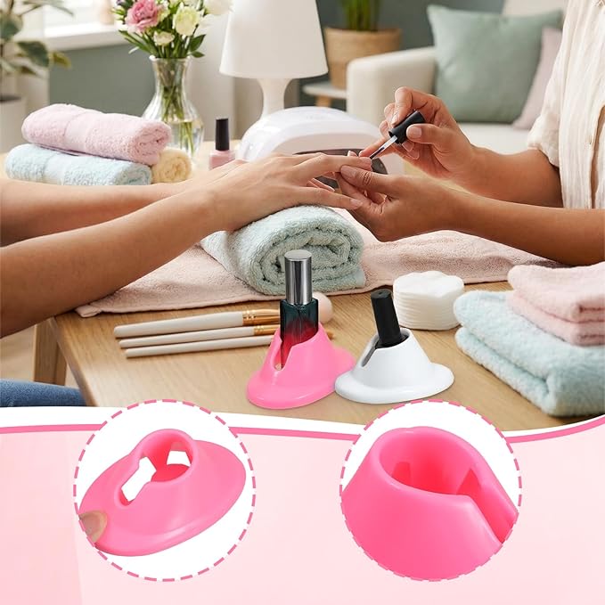 2 PCS Soft Nail Polish Bottle Holder, Silicone Nail Polishes Stand Anti-Spill Non-Tippable Bottle Stand, Manicure Display Tool for Nails Painting, Nails Art Organizer Accessories (White+Pink)