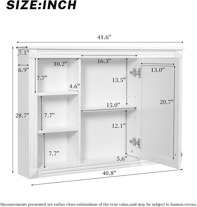 Merax Bathroom Medicine Cabinet with Mirror Door & Adjustable Shelf, 42" x 28" Wall Mounted Bathroom Storage Cabinet with Mirror, Over The Toilet