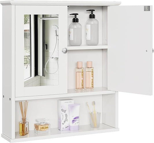 DL-win Medicine Cabinets with Mirror, Wall Mounted Bathroom Cabinet with Adjustable Shelves, White Storage Organizer for Toiletries, Towels & Daily Essentials
