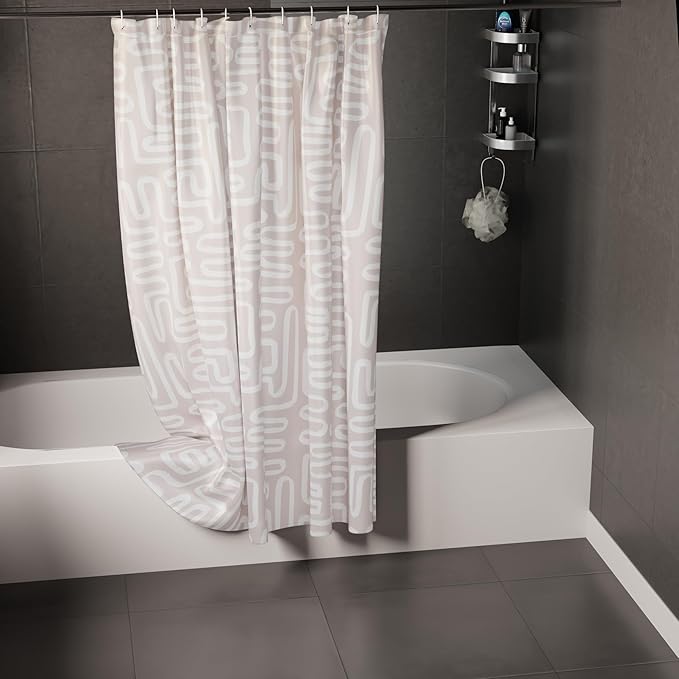 Encasa XO Shower Curtains for Bathroom 72x72 in with 10 Hooks | Waterproof Shower Liner Curtain | Premium Polyester Machine Washable Curtain for Bathroom - Boho Maze Beige