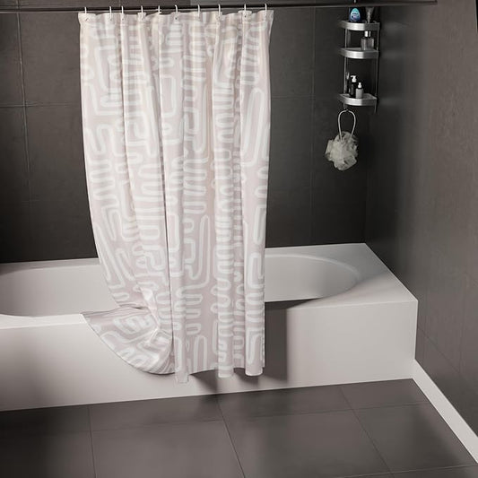 Encasa XO Shower Curtains for Bathroom 72x72 in with 10 Hooks | Waterproof Shower Liner Curtain | Premium Polyester Machine Washable Curtain for Bathroom - Boho Maze Beige