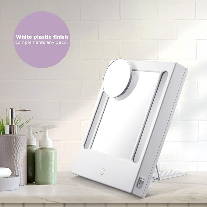 Conair Lighted Makeup Mirror, LED Vanity Mirror, 1X/5X Magnifying Mirror, Corded in Glossy White