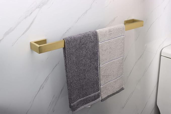 TocTen Bath Towel Rack - Square Base Thicken SUS304 Stainless Steel Towel Bar for Bathroom, Bathroom Bar Accessories Towel Rod Heavy Duty Wall Mounted Towel Holder (Brushed Gold, 24 Inch)