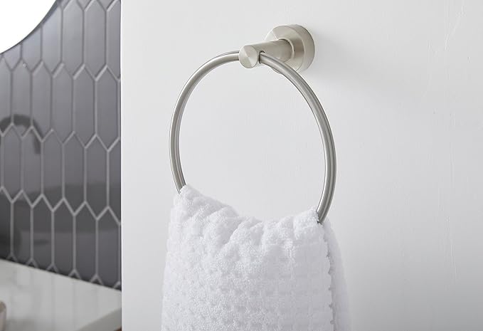 Gerber Parma Wall Mounted Towel Holder, Modern Style Round Towel Holder Ring for Bathroom (Brushed Nickel)