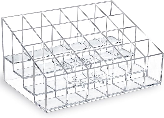 Lipstick Organizer,Small Clear Plastic Compact Lip Gloss Chapstick Perfume Sample Mascara Holder with 24 Slots