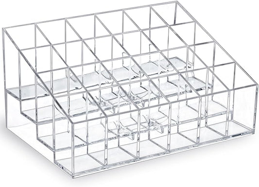 Lipstick Organizer,Small Clear Plastic Compact Lip Gloss Chapstick Perfume Sample Mascara Holder with 24 Slots
