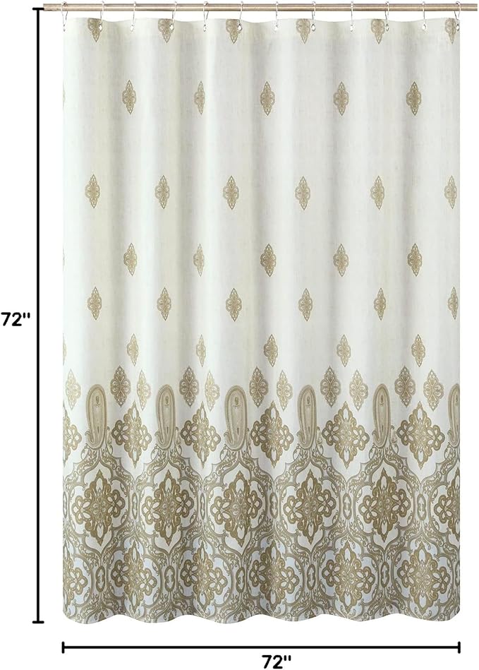 Hudson Farmhouse Taupe Waterproof Paisley Polyester Tan Fabric Printed Beige Decorative Khaki Classic Ivory Cloth Shower Curtain for Bathroom,72" W x 72" L