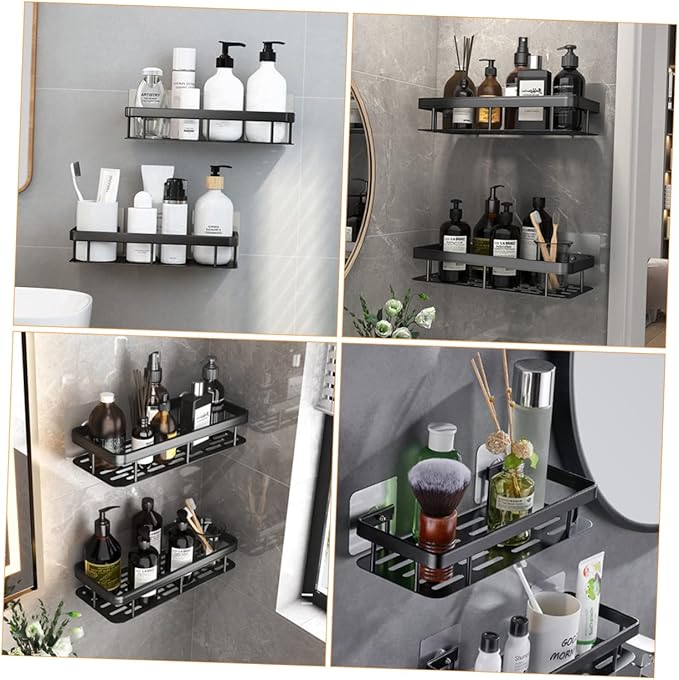 ULTECHNOVO Wall-Mounted Kitchen Spice Rack Black Aluminum Multi-Functional Storage Shelf for Bathroom Essentials Space-Saving Organizer for Home Use