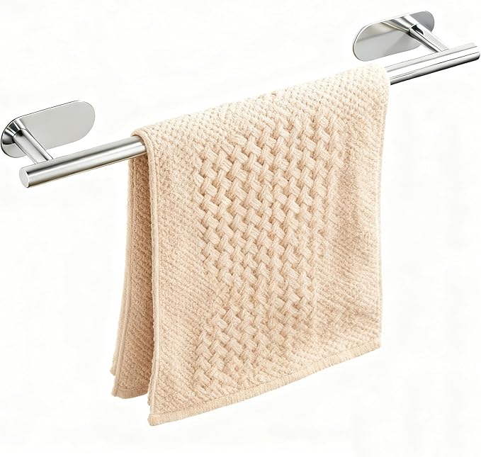 SEIDO Adhesive Towel Bar for Bathroom, 304 Stainless Steel Hand Towel Holder Chrome, 16 Inch Towel Racks for Bathroom, No Drilling Needed, Polished Chrome