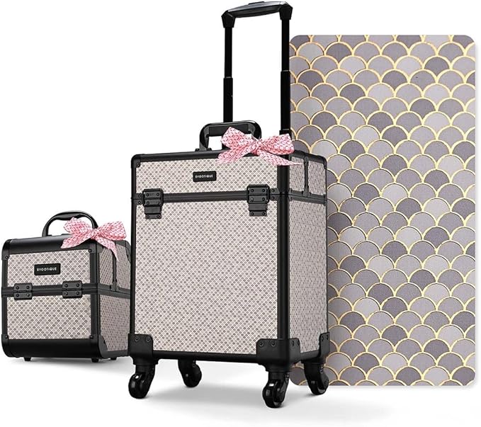 BYOOTIQUE 2-Piece Makeup Train Case Cosmetic Organizer Kit Art Deco Graphite