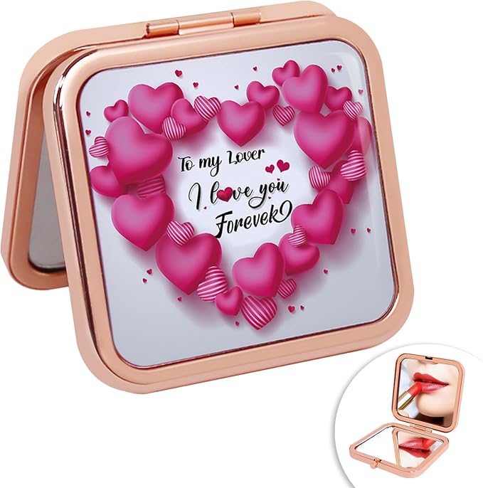 Compact Magnifying Makeup Mirror for Travel, Small Pocket Mirror-Handheld, Foldable & Portable 2-Sided with 2X Magnifying and 1X Mirror for Purses - Square 2.8 x 2.8 inch