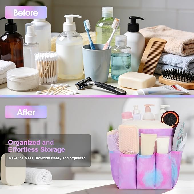 Attmu Mesh Shower Caddy Portable for College Dorm Room Essentials with 8 Pockets, Hanging Shower Caddy Dorm Basket, Quick Dry Shower Bag for Bathroom