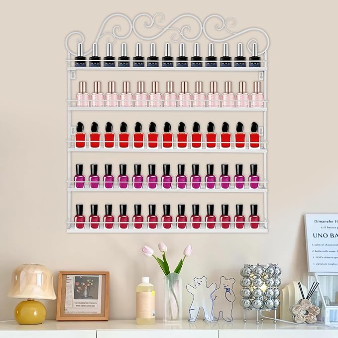 AngelcityCC 5 Tier Wall Mounted Metal Rack Shelf Versatile Organizer for Nail Polish Essential Oils for Home Nail Salon Spa Shops