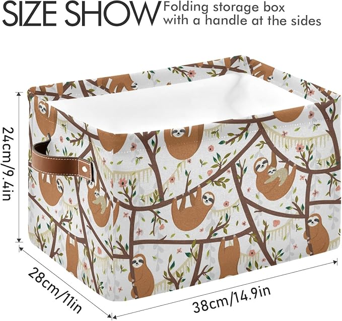 Moudou Sloth Storage Basket Square Collapsible Laundry Hamper Clothes Toys Storage Bin with Handles for Bedroom, Closet, Nursery, Dorm, Home Decor