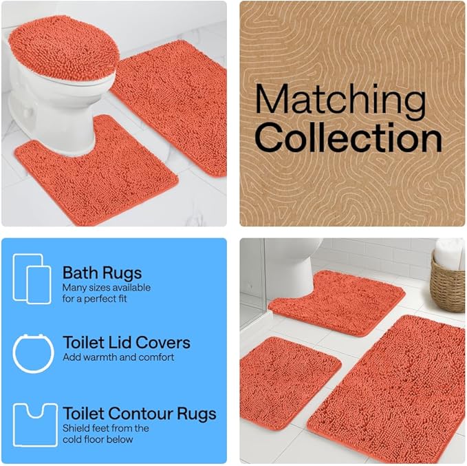 GORILLA GRIP Bath Rug Mat 30x20, Thick Soft Absorbent Chenille, Quick Dry Microfiber Mats, Rubber Backing Washable Shower Floor Rugs, US Designed Bathroom Bathmat Home Decor Accessories, Coral