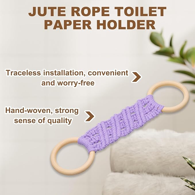 uxcell 2Pcs Kitchen Dish Towel Holder, 11"x3" Crochet Towel Ring with Hanging Loop for Cabinet House Oven Stove Door, Light Purple