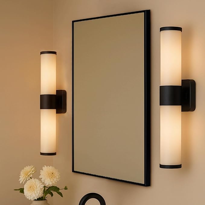 TEHOME 24'' x 30'' Black Recessed and Surface Mount Bathroom Medicine Cabinet with Mirror Matt Black Square Cornered Metal Framed Rounded Rectangle Medicine Cabinet Mirror