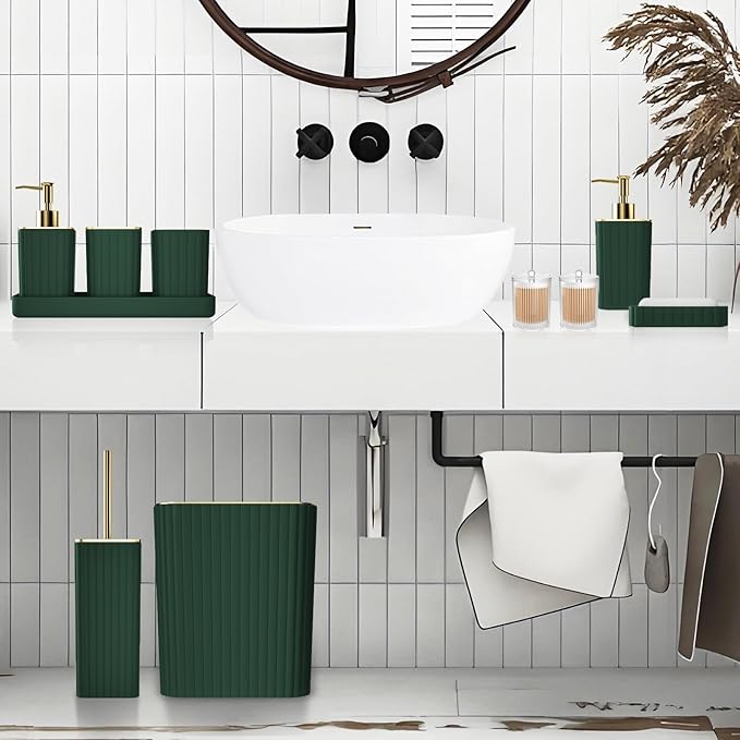 XLHOMO Bathroom Accessories Set - Gorgeous Green Bathroom Set, 10PC Green Bathroom Accessory Set, Bathroom Sets with Toilet Brush, Bathroom Trash Can