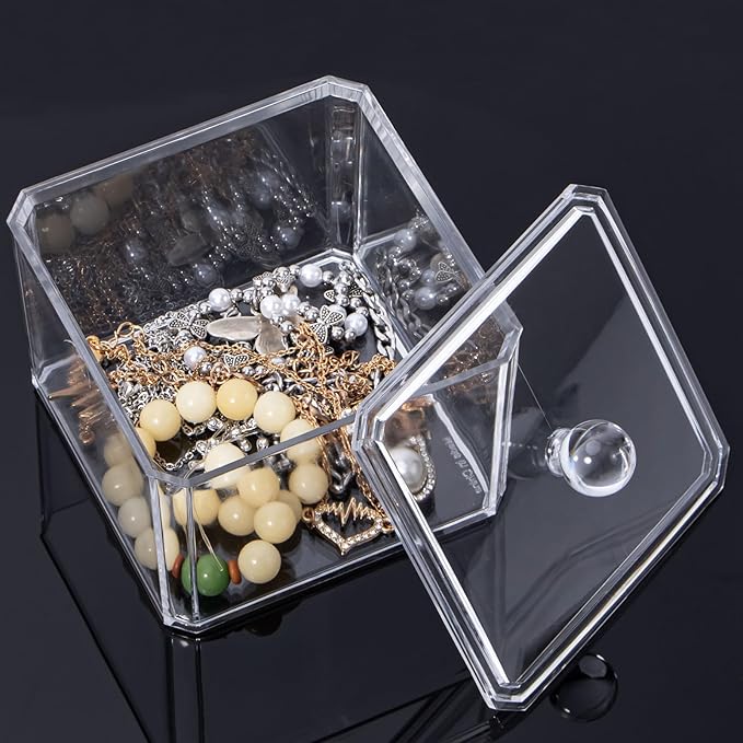 dedoot Plastic Drawer Organizer, Clear Acrylic Vanity Desk Storage and Organizer, Bathroom Display Storage Container with Lid for Jewelry, Small Items 3.74x3.54X2.55 Inch