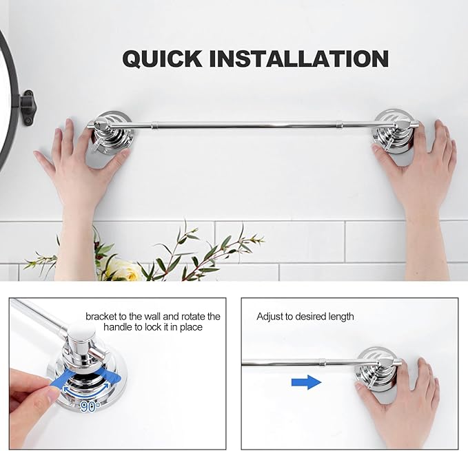 Suction Cup Towel Bar for Shower, 15.75''-25.6'' Adjustable Stainless Steel Towel Holder, Heavy Duty Suction Towel Rack with Powerful Vacuum Adsorption for Bathroom, Kitchen, RV, and Renters