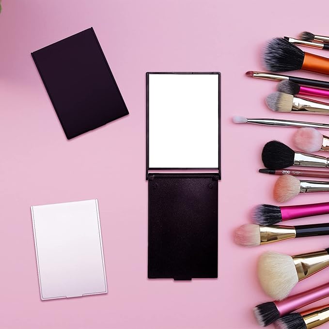 Queekay Home Mirror, 16pcs 2 x 3 x 0.2'' Small Makeup Folding Mirror, Portable Travel Mirror, Compact Stand up Mirror, for Women Girls, Black, White