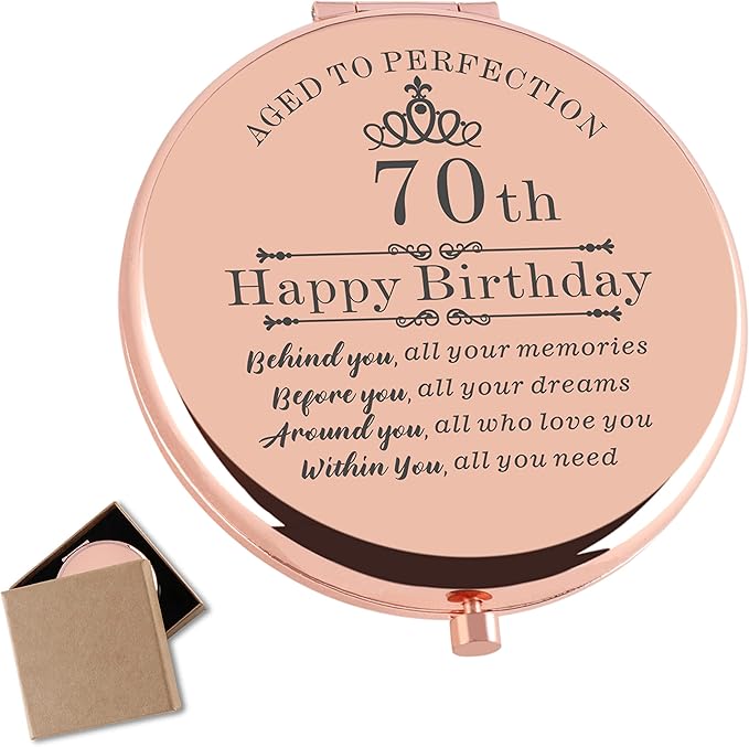 70th Birthday Gifts for Women Rose Gold Compact Makeup Mirror Happy 70 Birthday Gift Ideas for Women 70th Birthday Gift for Aunt Mom Grandma Sister Friends 70 Birthday Present