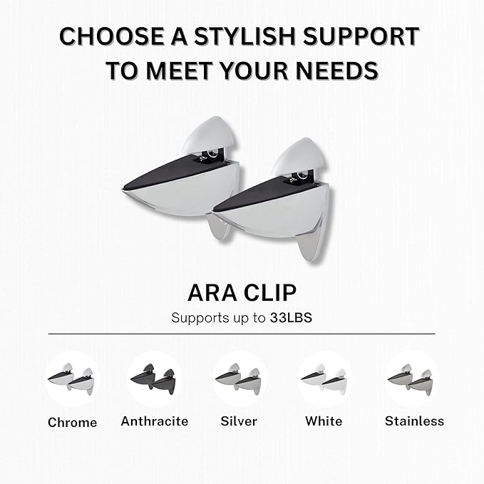 Glass Shelves - Tempered Safety Glass Shelves for Bathroom, Choose Over 20 Shelf Brackets and Multiple Shelf Sizes - Ara Style - 31.5 x 11.8 in - Silver Clip