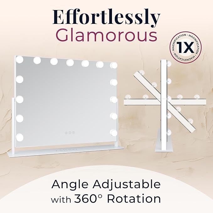 Zadro Hollywood Lighted Vanity Mirror with 15 LED Bulbs, 3 Color Light Settings, 360° Rotation Makeup Mirror Head (26" H x 20" W | 1X | Dark Green)