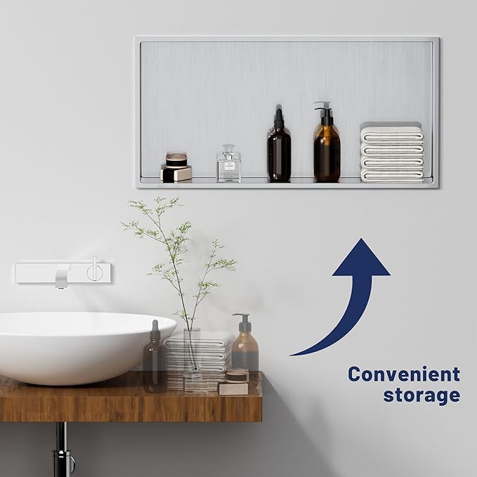 Stainless Steel Shower Niche 24"X12" No Tile Needed Recessed Inserted Wall Niche Shower for Bathroom, Living Room, Kitchen for Storage, Brushed Nickel