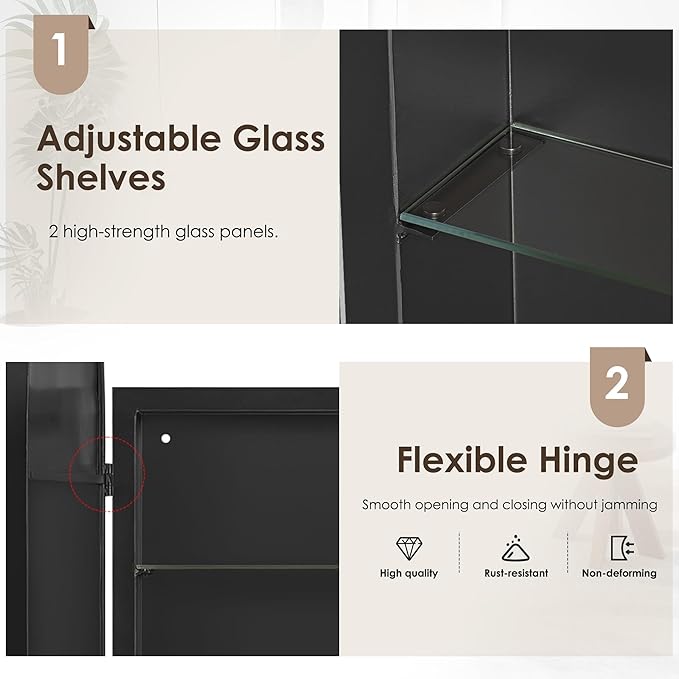 DlandHome Bathroom Medicine Cabinet with Mirror, 24”x16” Recessed Medicine Cabinet for Bathroom with Beveled Edge Mirror, Wall Mounted Deep Set Alumiunm Frame,Black