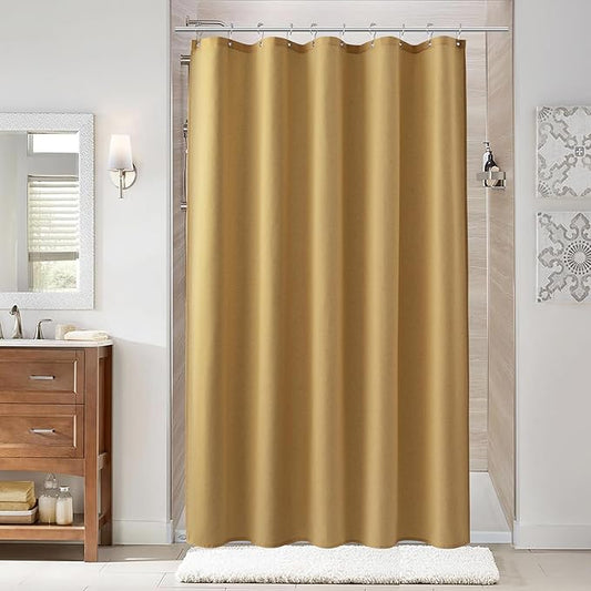 Naturoom 54 Inch Gold Linen Shower Curtain - Narrow Half Small Ultra Thick Fabric Shower Curtain Set with 10 Hooks, Natural Boho Farmhouse Rustic RV Camper Bath Curtains for Bathroom, 54x78
