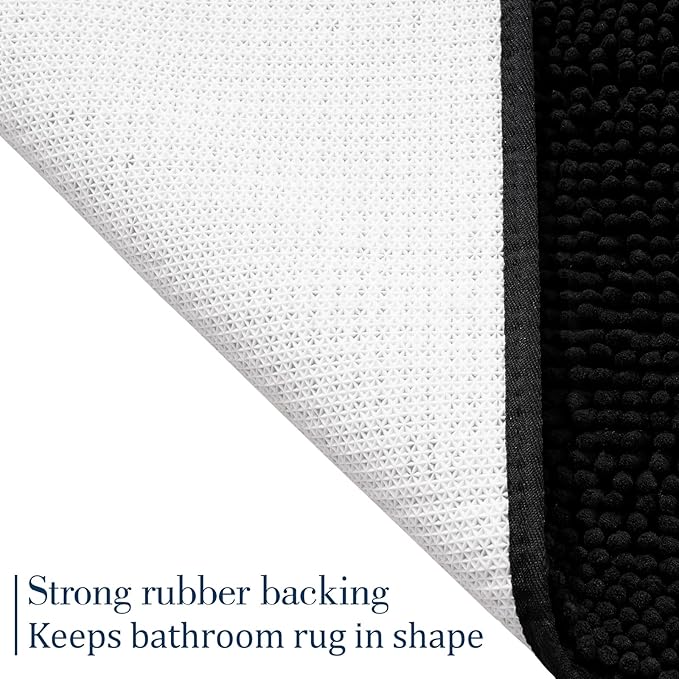 LOCHAS Luxury Bathroom Rug Shaggy Bath Mat 24 x 70 Inch, Washable Non Slip Bath Rugs for Bathroom Shower, Soft Plush Chenille Absorbent Carpets Mats, Black