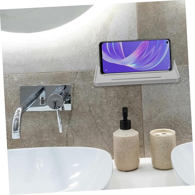 OSALADI Wall Mounted Phone Holder No Drill Bathroom Shelf Space-Saving Storage Rack for Toiletries and Essentials Durable Design for Bathrooms and Showers