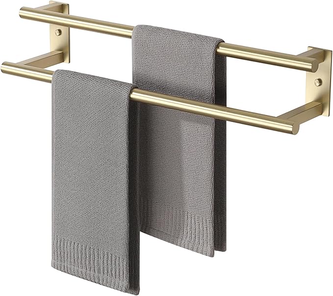 Alise Bathroom Double Towel Bar, 24 Inch Wall Mount Towel Holder, Towel Racks for Bathroom, SUS304 Stainless Steel Towel Hanger, Thickened Pipe with Strong Load-Bearing Capacity, Gold
