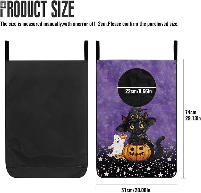 ZOUTAIRONG Hanging Hamper for Clothes Over the Door Laundry Hamper Laundry Basket Hanging Shelf Closet Storage Organizer Hamper Laundry Bag for Halloween, Black Cat Pumpkin