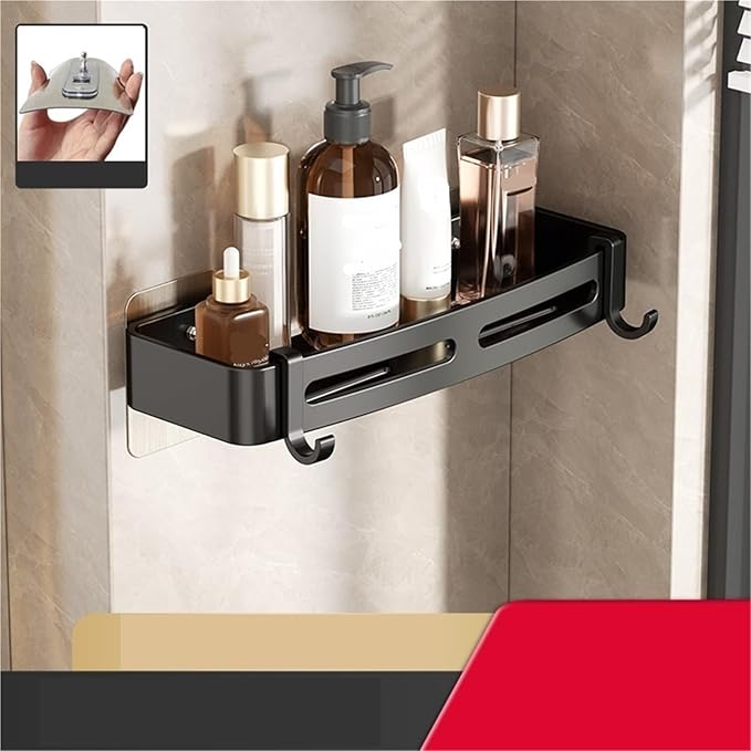 Triangular Wall-Mounted Shelf for Bathroom Or Toilet Area Rectangle Additional Balcony Storage Space for Small Bathrooms(Black,Rectangle_1PCS NO Bars)